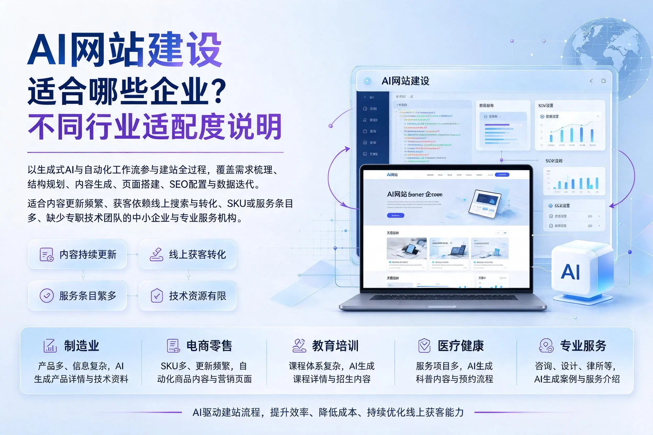 AI网站建设适合哪些企业？果洛不同行业适配度说明